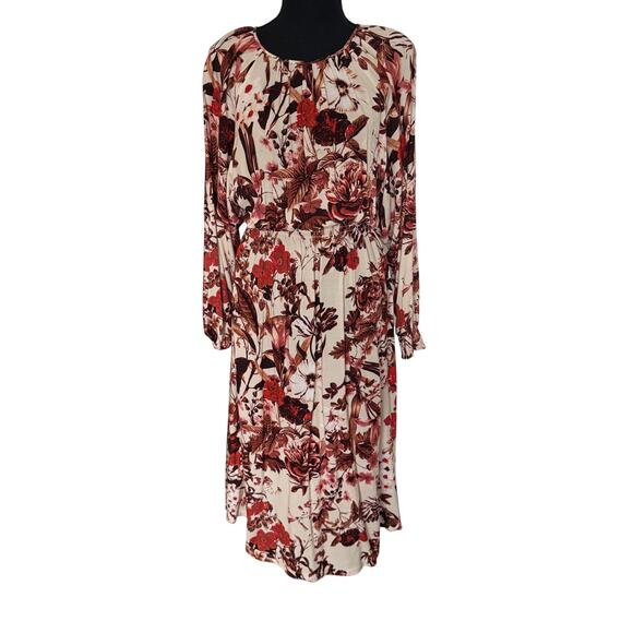Gorgeous Cream and Maroon Floral Long Sleeve Dress - xs - Picture 1 of 5